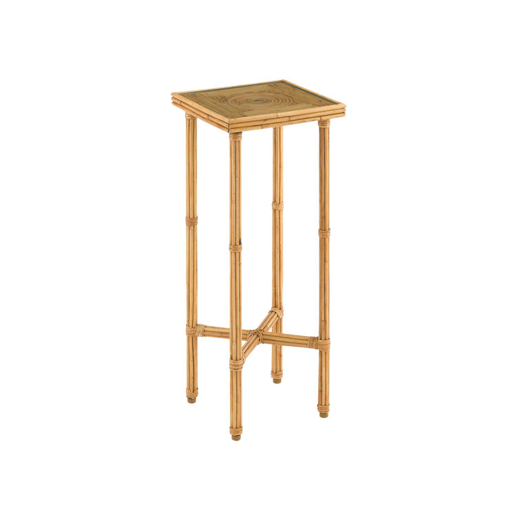 Silang Square Natural Rattan 23.75" End Table with Glass Top