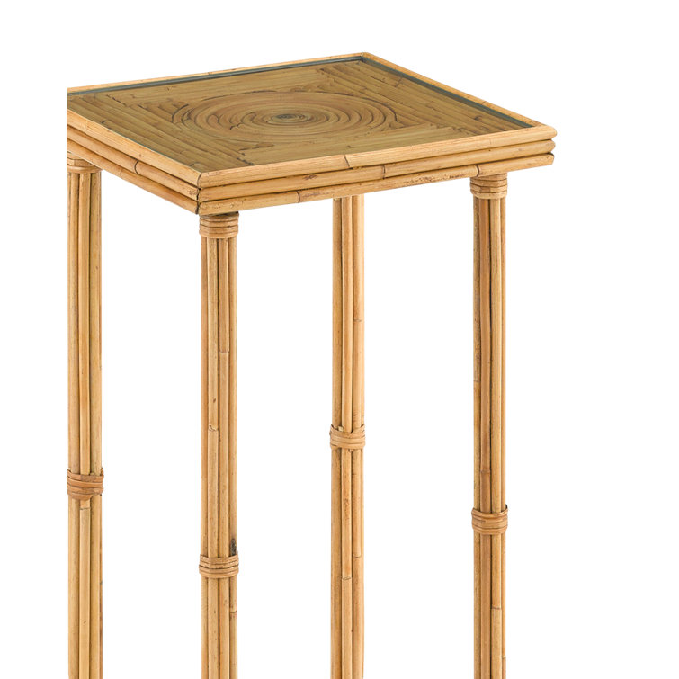 Silang Square Natural Rattan 23.75" End Table with Glass Top