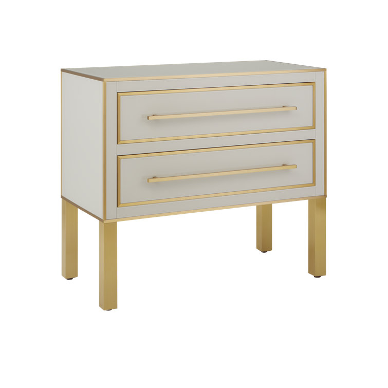 Ivory and Satin Brass 2-Drawer Accent Chest with Soft Close
