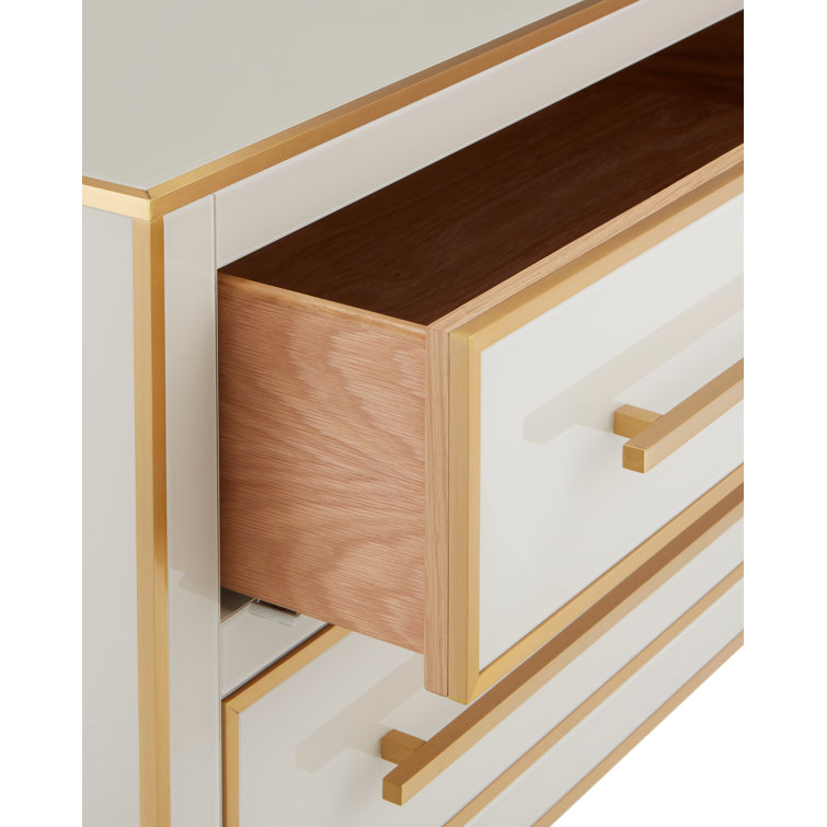 Ivory and Satin Brass 2-Drawer Accent Chest with Soft Close