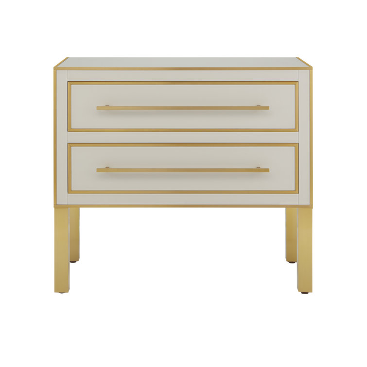 Ivory and Satin Brass 2-Drawer Accent Chest with Soft Close