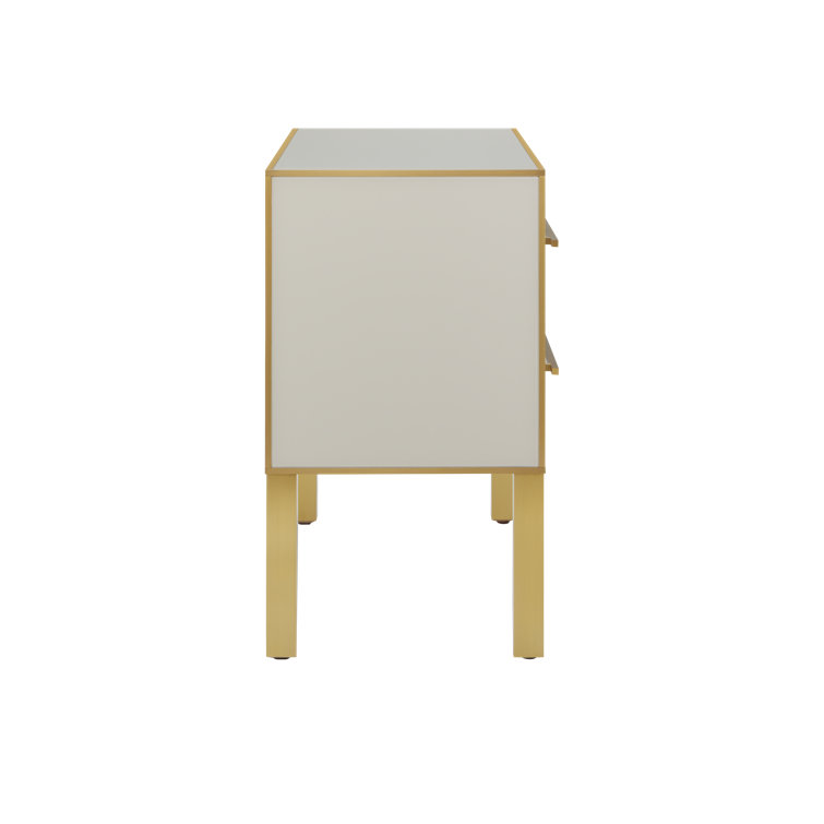 Ivory and Satin Brass 2-Drawer Accent Chest with Soft Close