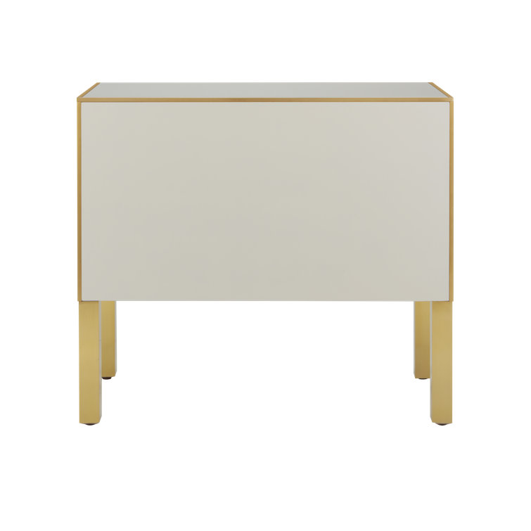 Ivory and Satin Brass 2-Drawer Accent Chest with Soft Close