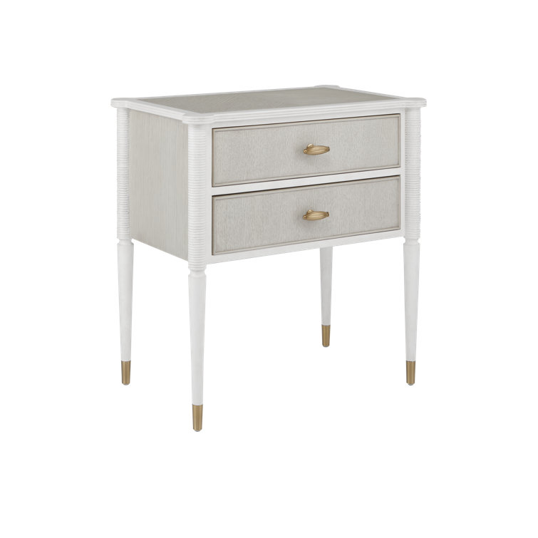 Off-White and Brass 2-Drawer Mahogany and Oak Nightstand