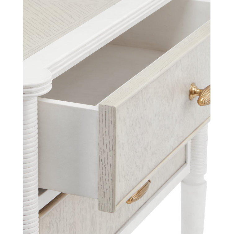 Off-White and Brass 2-Drawer Mahogany and Oak Nightstand