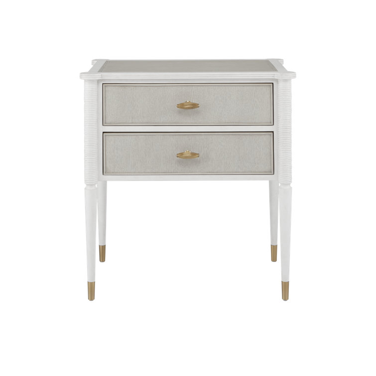 Off-White and Brass 2-Drawer Mahogany and Oak Nightstand