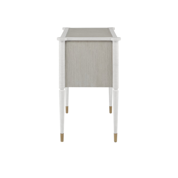 Off-White and Brass 2-Drawer Mahogany and Oak Nightstand