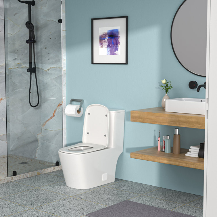 White Ceramic One-Piece Elongated High Efficiency Toilet