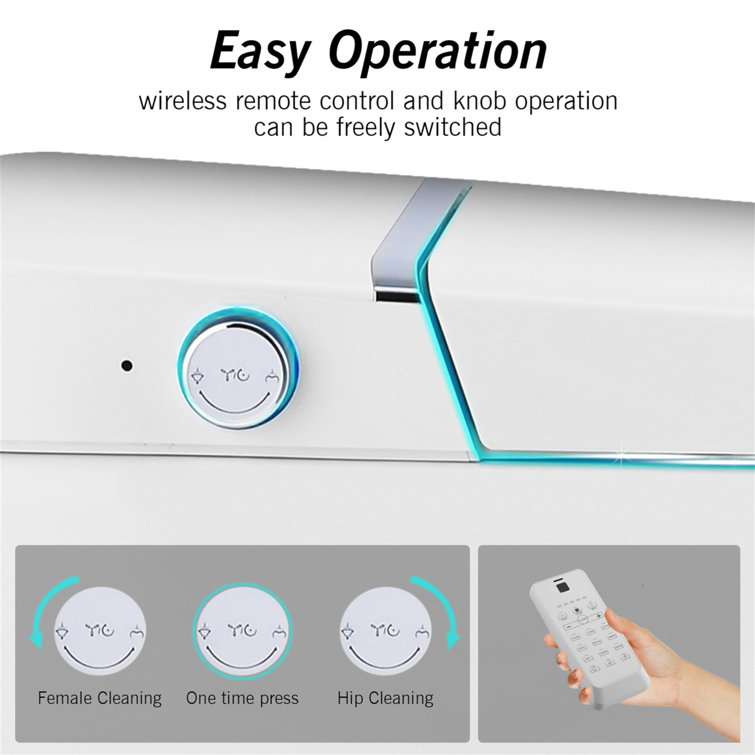 White Ceramic Smart Toilet Bidet Combo with Heated Seat and Remote Control