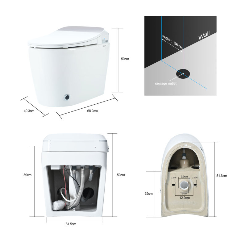 Heated Seat Smart White Polypropylene One-Piece Toilet with Foot Sensor