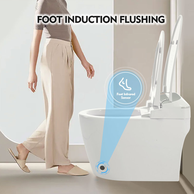 Heated Seat Smart White Polypropylene One-Piece Toilet with Foot Sensor