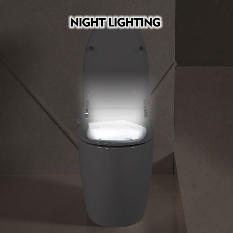 Heated Seat Smart White Polypropylene One-Piece Toilet with Foot Sensor