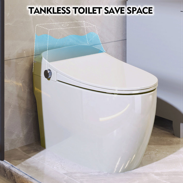 Heated Seat Smart White Polypropylene One-Piece Toilet with Foot Sensor