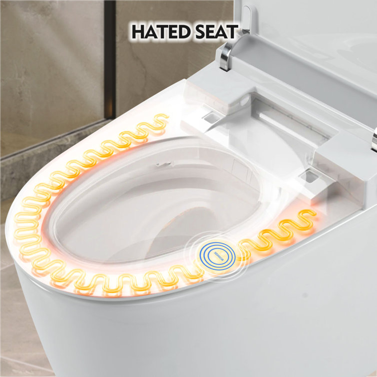 Heated Seat Smart White Polypropylene One-Piece Toilet with Foot Sensor