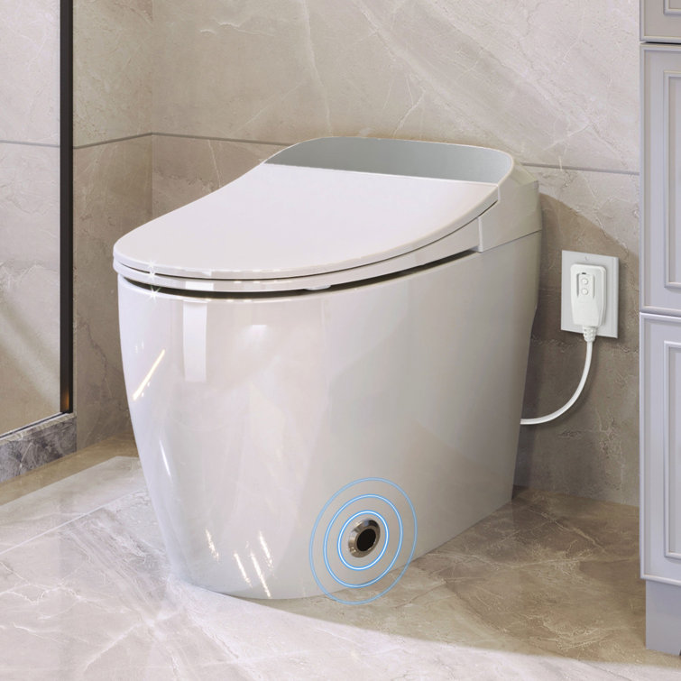 Heated Seat Smart White Polypropylene One-Piece Toilet with Foot Sensor