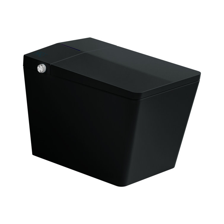 Matte Black Square Ceramic Smart Toilet with Built-In Tank and Heated Seat