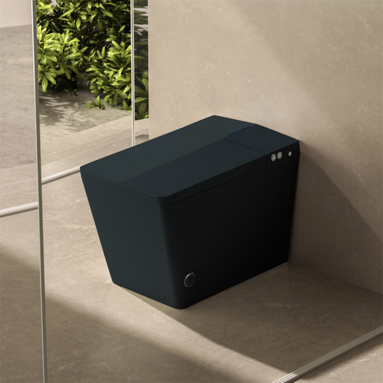 Matte Black Square Ceramic Smart Toilet with Built-In Tank and Heated Seat