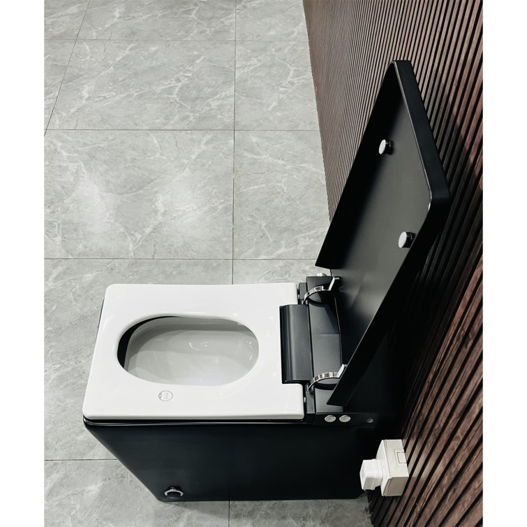 Matte Black Square Ceramic Smart Toilet with Built-In Tank and Heated Seat