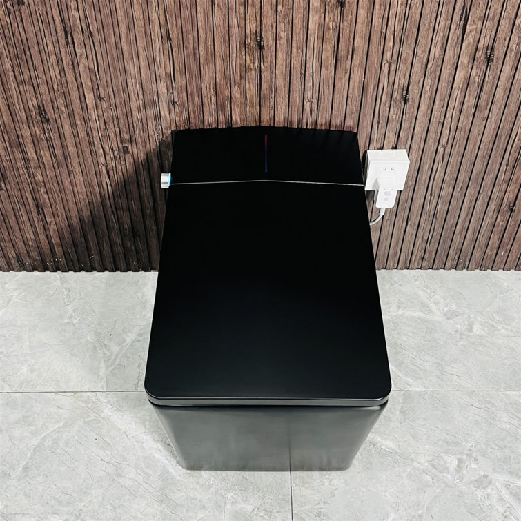 Matte Black Square Ceramic Smart Toilet with Built-In Tank and Heated Seat