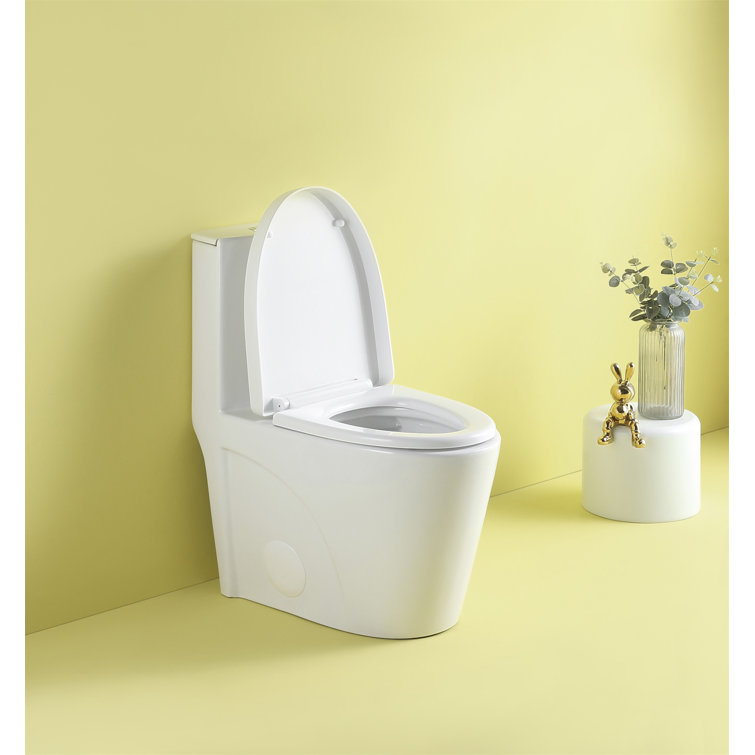 Glossy White Ceramic Dual Flush One-Piece Elongated Toilet