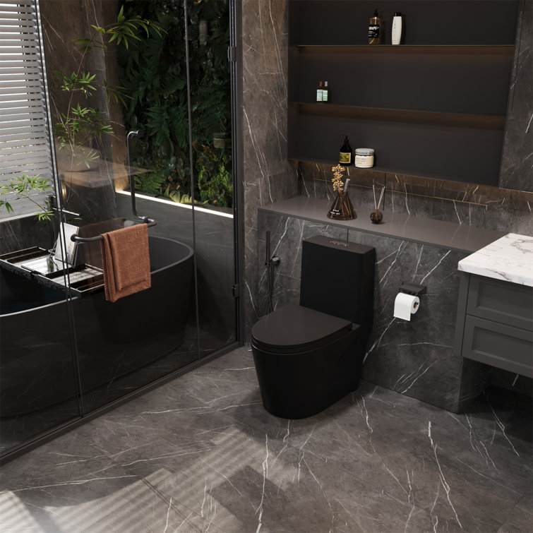 Matte Black High Efficiency Dual Flush One-Piece Elongated Toilet