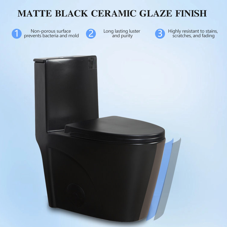 Matte Black High Efficiency Dual Flush One-Piece Elongated Toilet
