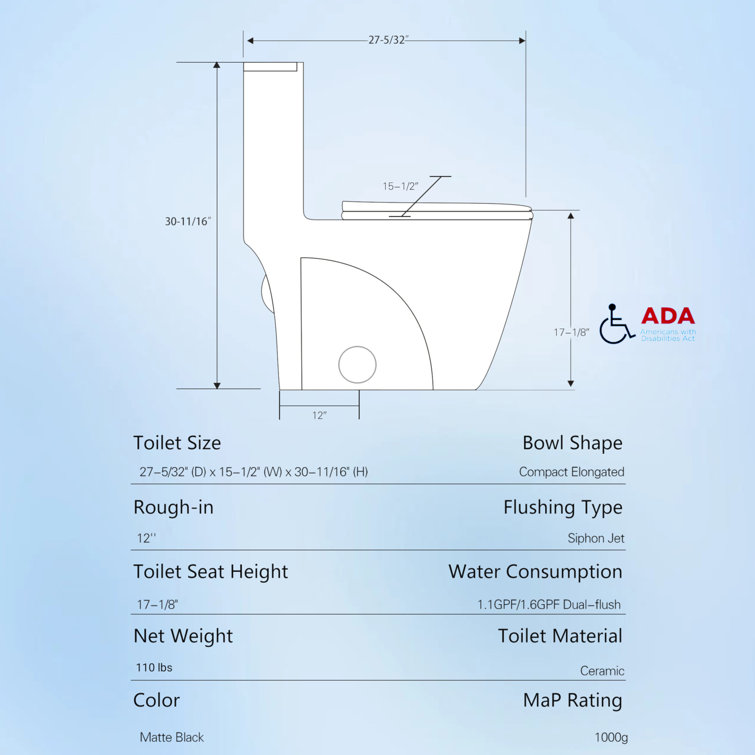 Matte Black High Efficiency Dual Flush One-Piece Elongated Toilet