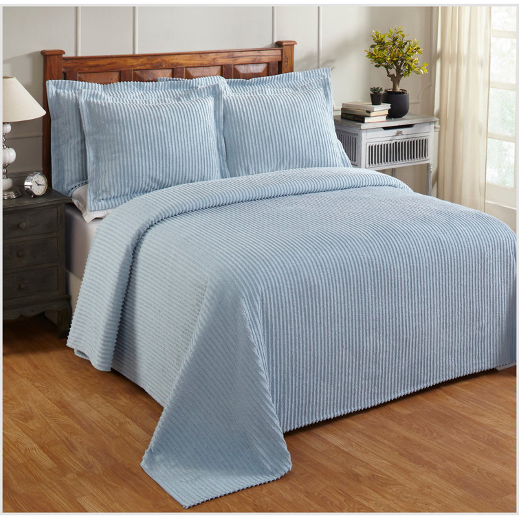 Navy Full Cotton Chenille Bedspread Set with Shams