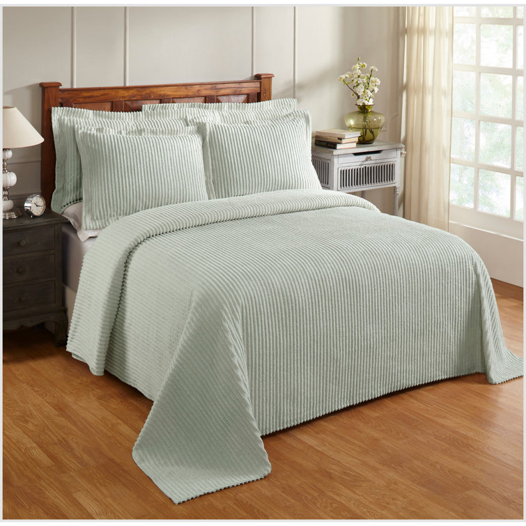 Navy Full Cotton Chenille Bedspread Set with Shams