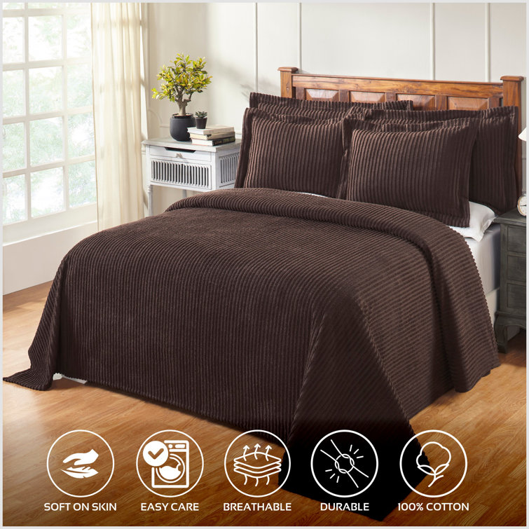 Navy Full Cotton Chenille Bedspread Set with Shams