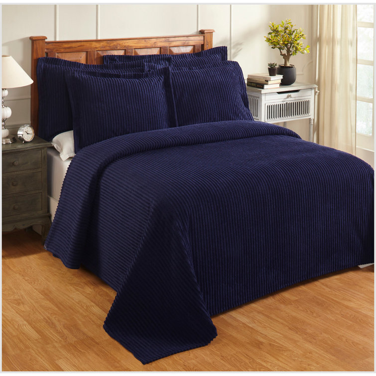 Navy Full Cotton Chenille Bedspread Set with Shams