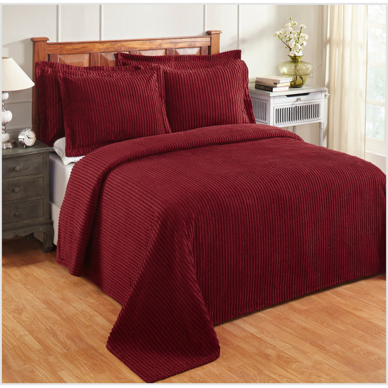 Navy Full Cotton Chenille Bedspread Set with Shams