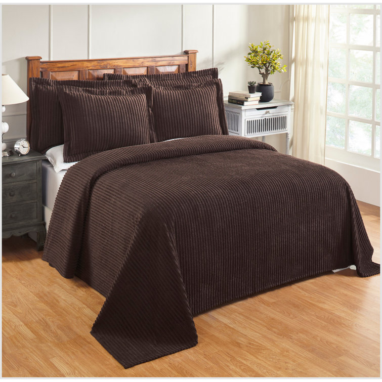 Navy Full Cotton Chenille Bedspread Set with Shams