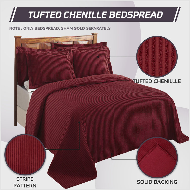 Navy Full Cotton Chenille Bedspread Set with Shams