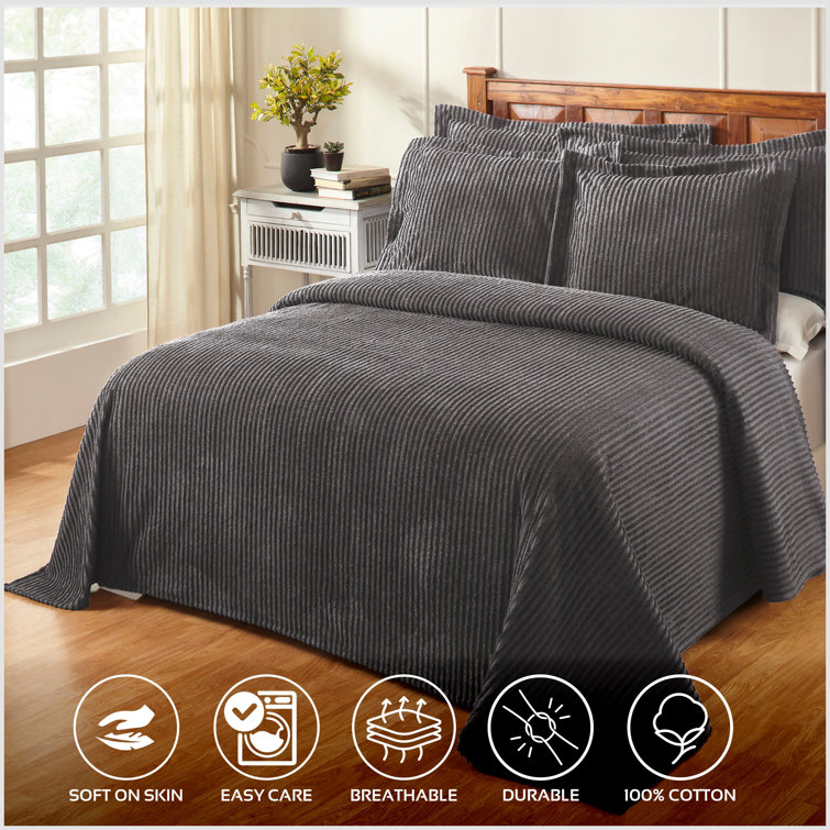 Julian Collection Twin Gray Cotton Bedspread Coverlet