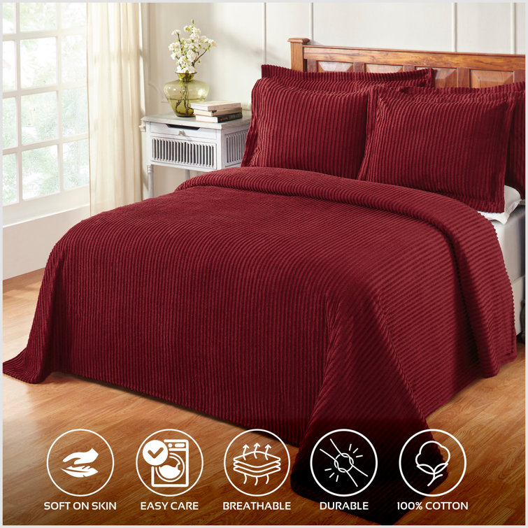 Navy Full Cotton Chenille Bedspread Set with Shams
