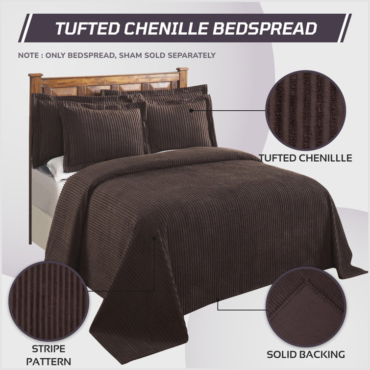 Navy Full Cotton Chenille Bedspread Set with Shams