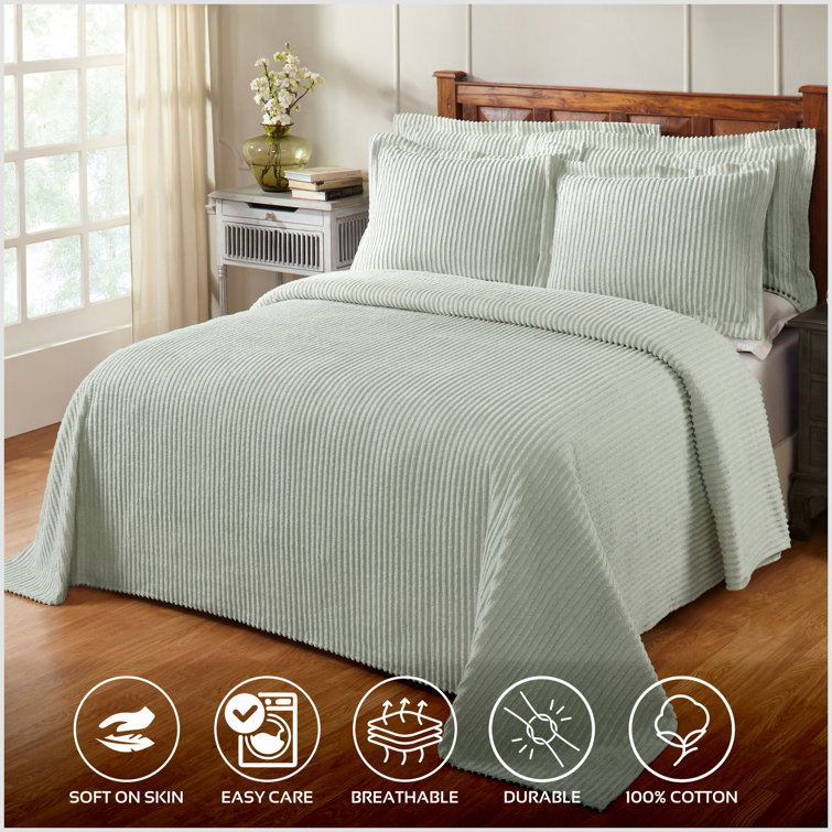 Navy Full Cotton Chenille Bedspread Set with Shams