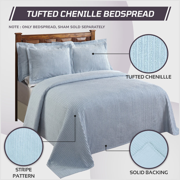 Navy Full Cotton Chenille Bedspread Set with Shams