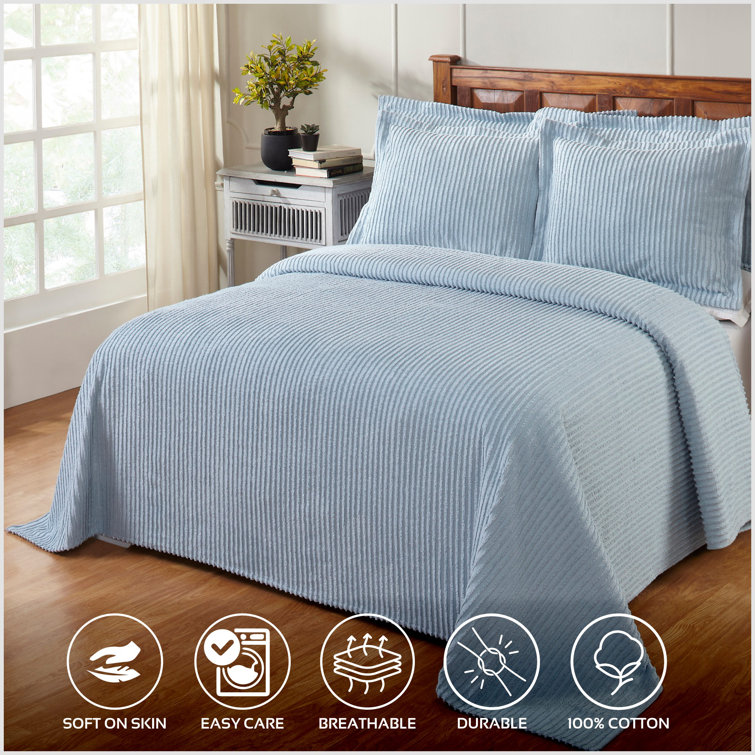 Navy Full Cotton Chenille Bedspread Set with Shams