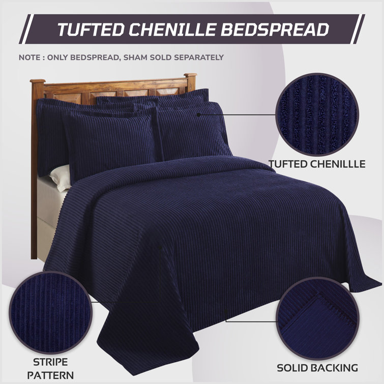Navy Full Cotton Chenille Bedspread Set with Shams