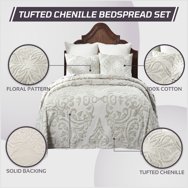 Ivory Elegance Full Cotton Bedspread and Sham Set