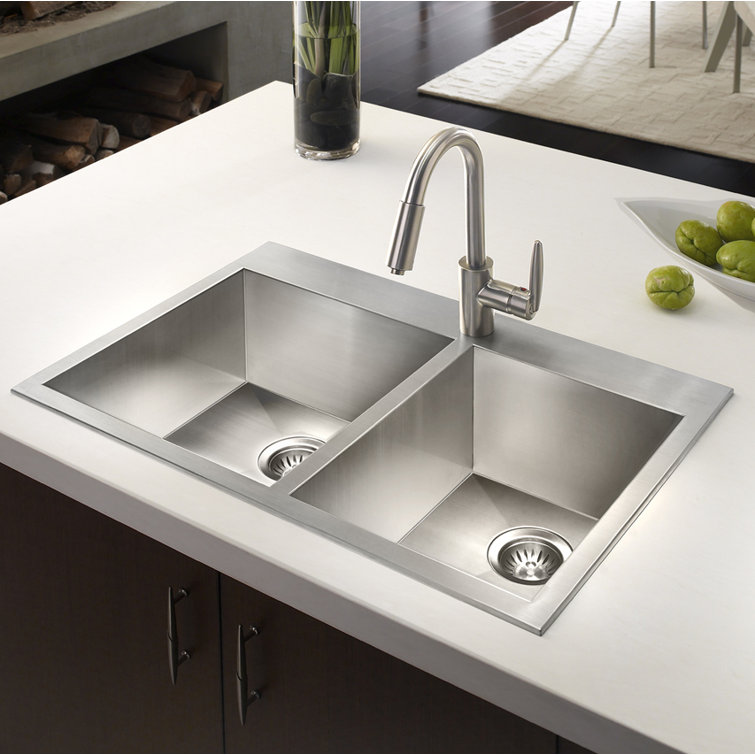 Bellus 34'' Stainless Steel Double Bowl Drop-In Kitchen Sink