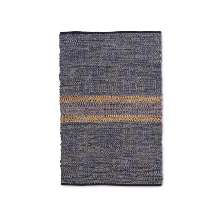 Gray and Caramel Recycled Leather Striped 4' x 6' Rug