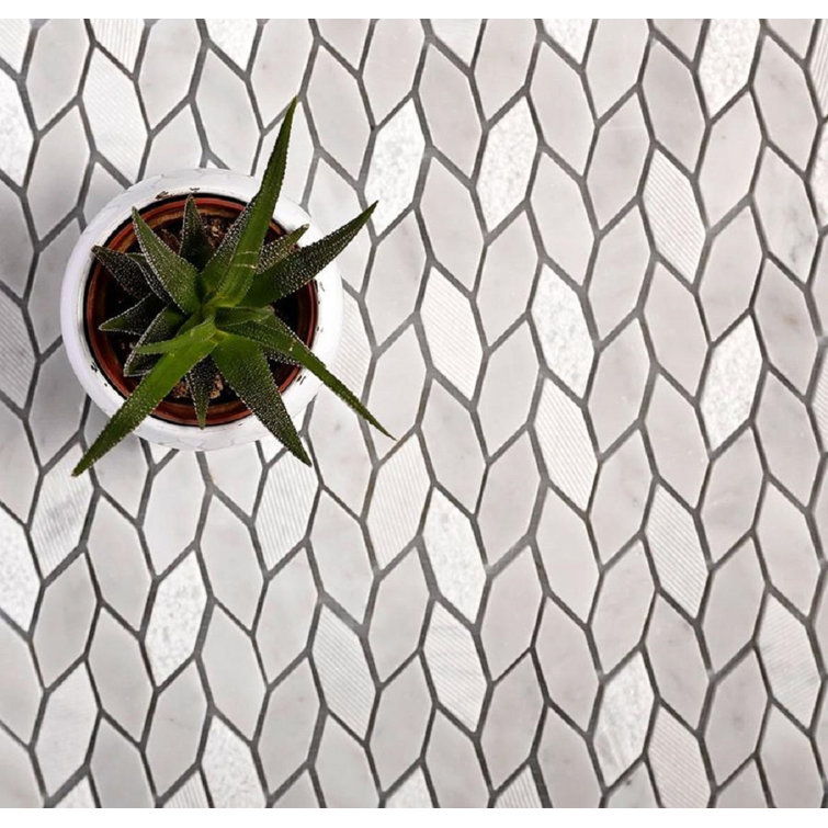White and Gray Leaf Pattern Marble Mosaic Tile