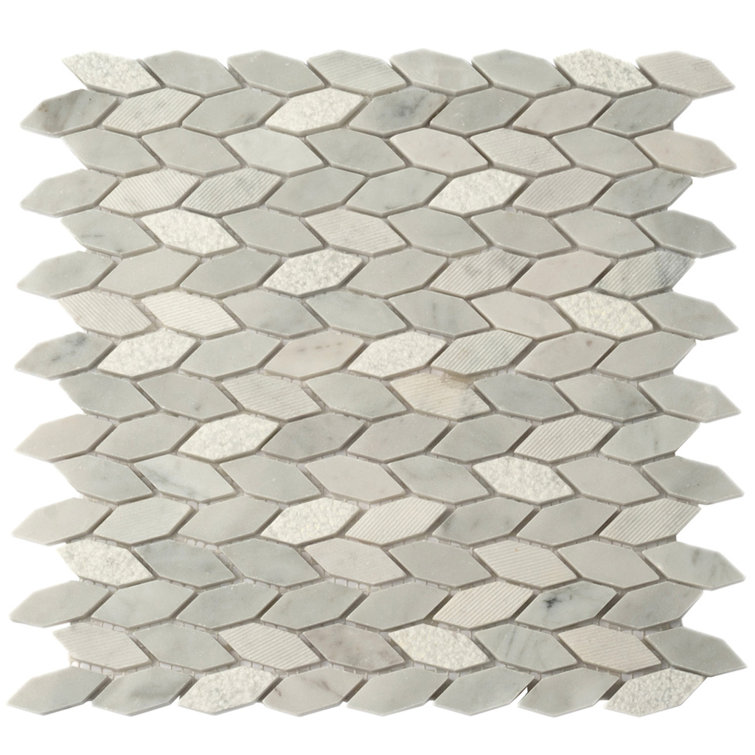 White and Gray Leaf Pattern Marble Mosaic Tile