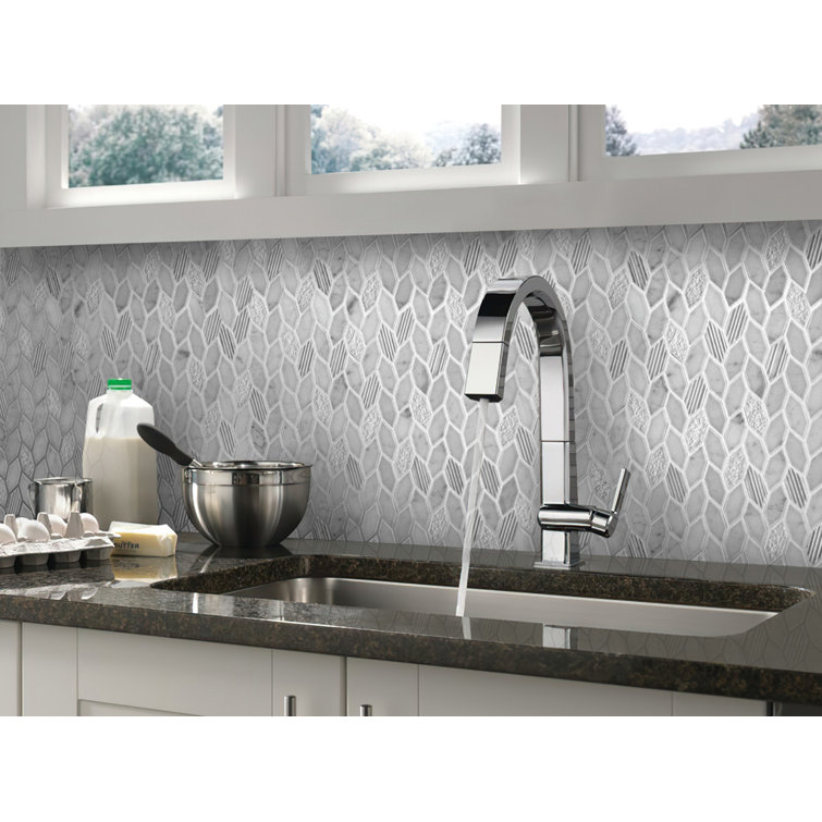 White and Gray Leaf Pattern Marble Mosaic Tile