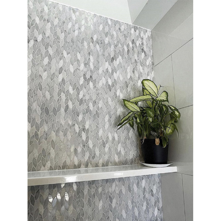White and Gray Leaf Pattern Marble Mosaic Tile