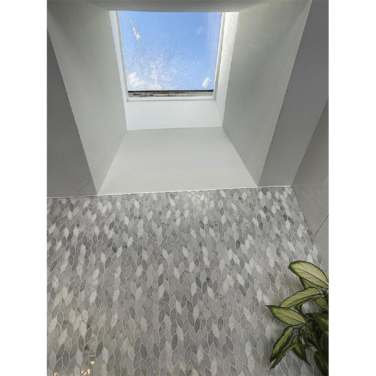 White and Gray Leaf Pattern Marble Mosaic Tile