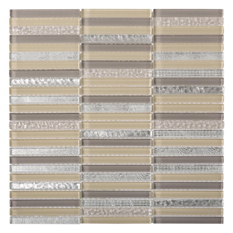 11.8" Beige and Clear Glass Mosaic Tile for Kitchen and Bathroom